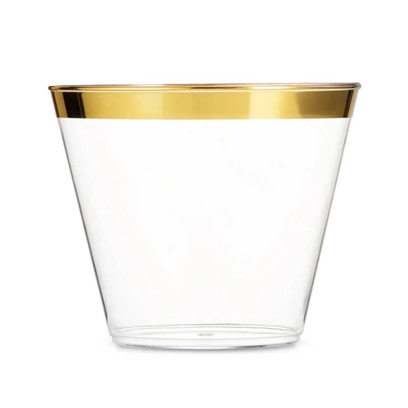 Koop 50Pcs Fashion Wegwerp Wijn Glas Rand Decor Plastic Wijn Sap Glas Cup voor Wedding Party Champagne Cocktail Cup Supplies