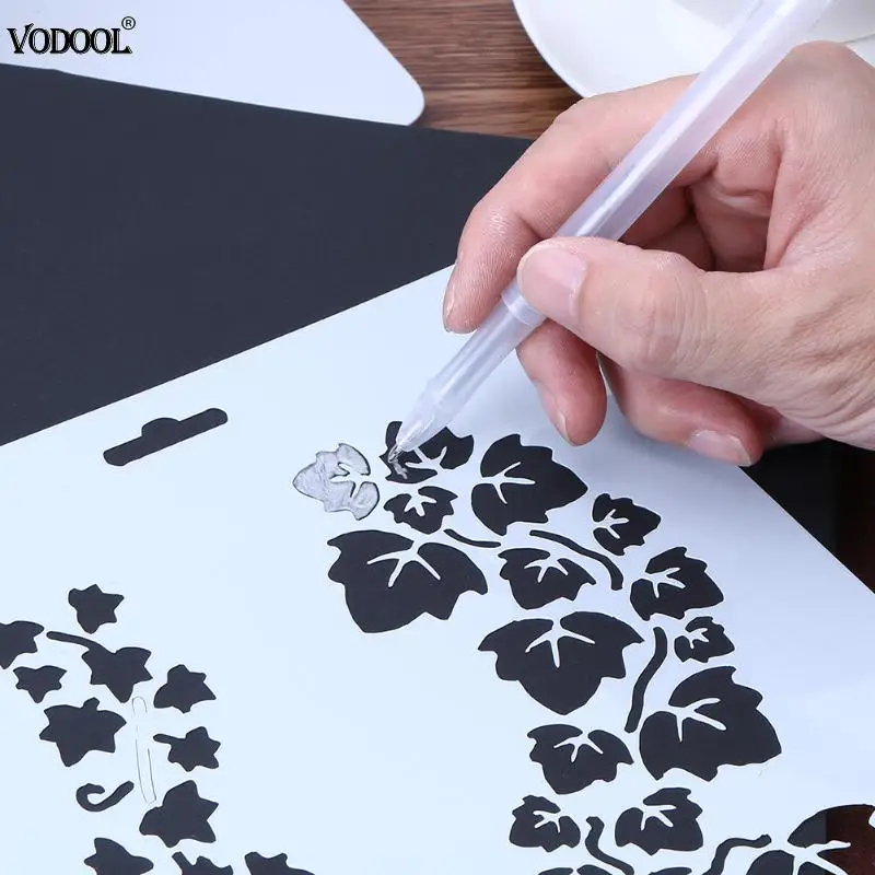 

Pastic Theme Lace Template Scrapbooking Tool Grape Vine Hollow Ruler Photo Album Card DIY Spray Painting Drawing Art Stencils