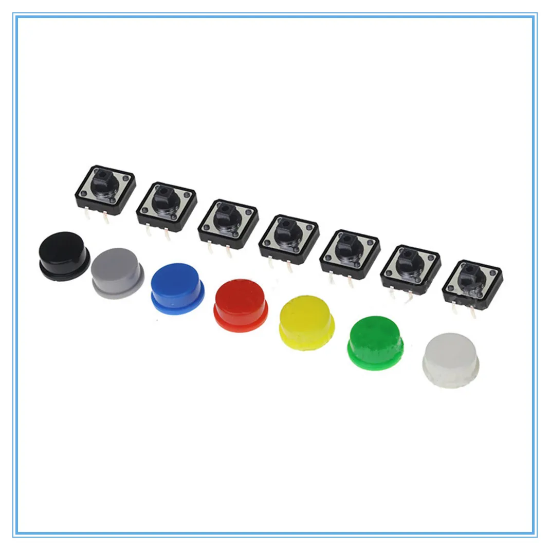 20PCSMixed color Smart Electronics Tactile Push Button Switch Momentary 12*12*7.3MM Micro Switch Button+ 5 Colors Tact Cap