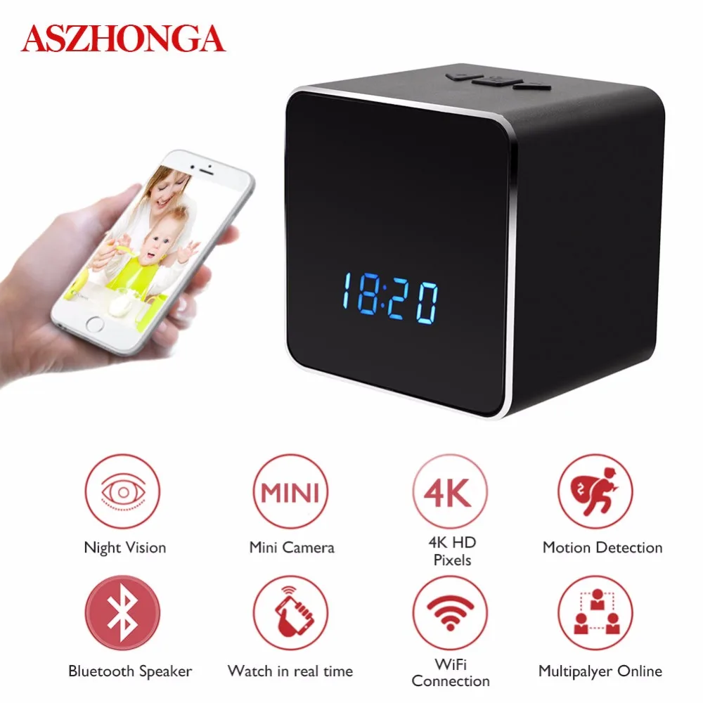

Table Clock Wireless IP Camera Wifi H.264 1080P 4K HD Night Vision Motion Sensor CCTV Home Security Bluetooth Speaker Cameras