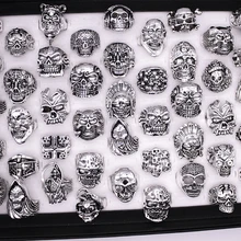 Смешанные 20 шт, высокое качество, готический стиль, большой череп, стиль байкеров, женские/мужские винтажные античные серебряные кольца 17-22 мм