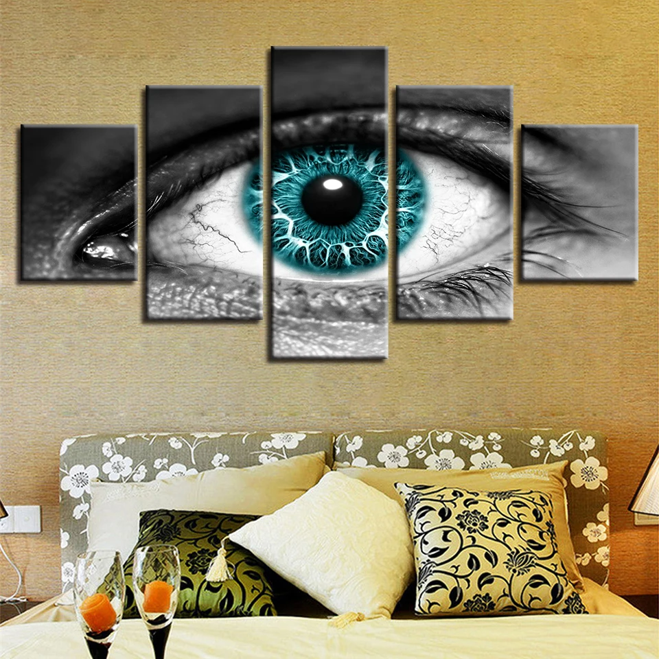 

Art Prints Decor Modern For Living Room Wall 5 Pieces Blue Pupil Eye Paintings Framework Modular Pictures Canvas Artworks Poster