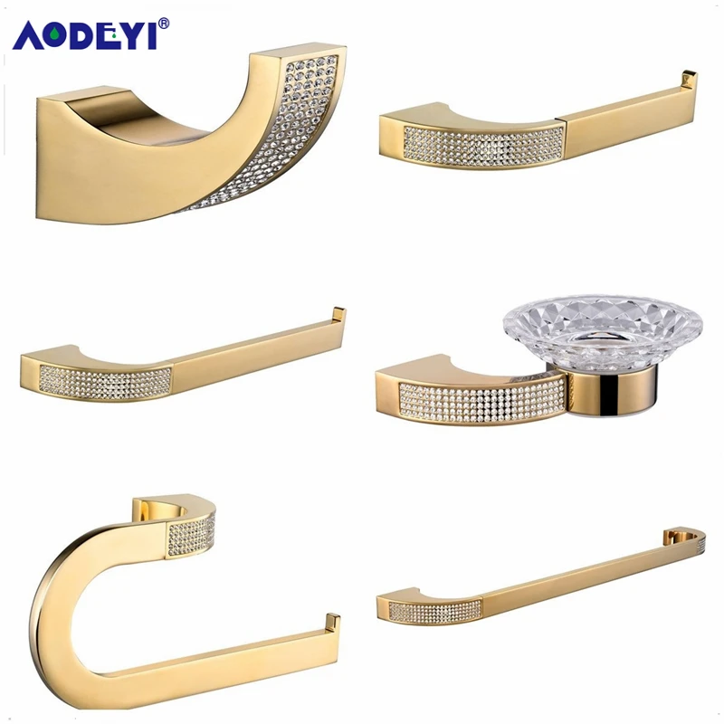 AODEYI аксессуары для ванной комнаты держатель для бумаги полотенце кольцо крючок для халата мыльница держатель для зубной щетки, золотой или хромированный набор для ванной