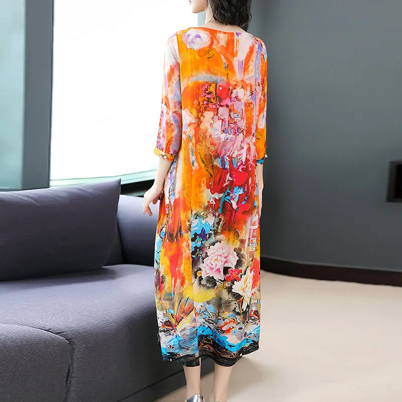 Летнее шелковое платье высокого качества 2019 плюс размер для больших женщин