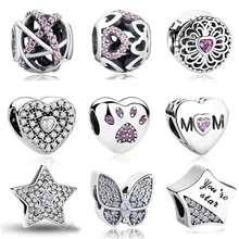 

Authentic 925 Sterling Silver Beads Charms Fit Original Pandora Charm Bracelet Mother Love Heart Butterfly Beads Jewelry Making