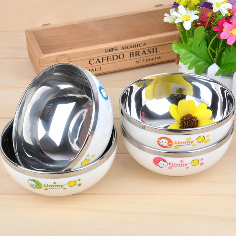 

High Quality Children Feeding Bowl Dishes Eating Plate Baby Stainless Steel Bowl Anti Hot Fall Baby Food Supplement Bowl