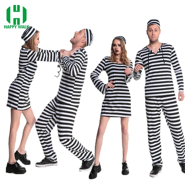 New Arrival Women Men Prisoner Uniform Streak Costume Halloween