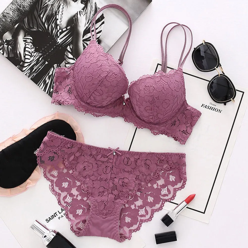 

2019 Newest Women Floral Sheer Lace Bra Set Embroidery Flower Bra and panty Sets Sexy Mesh Lingerie Set