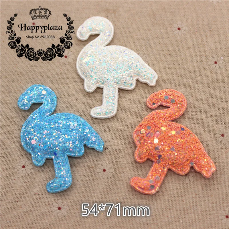 10pcs 54*71mm Glitter Diamond Paillette Flamingo Padded Patches
