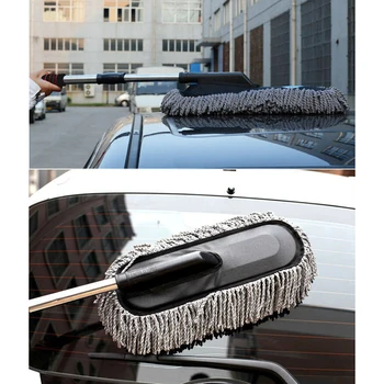 

Car Cleaning Brush Microfiber Auto Window Duster Retractable Stainless Steel Long Handle Dust Wax Washable Drag Wax Shan Washer