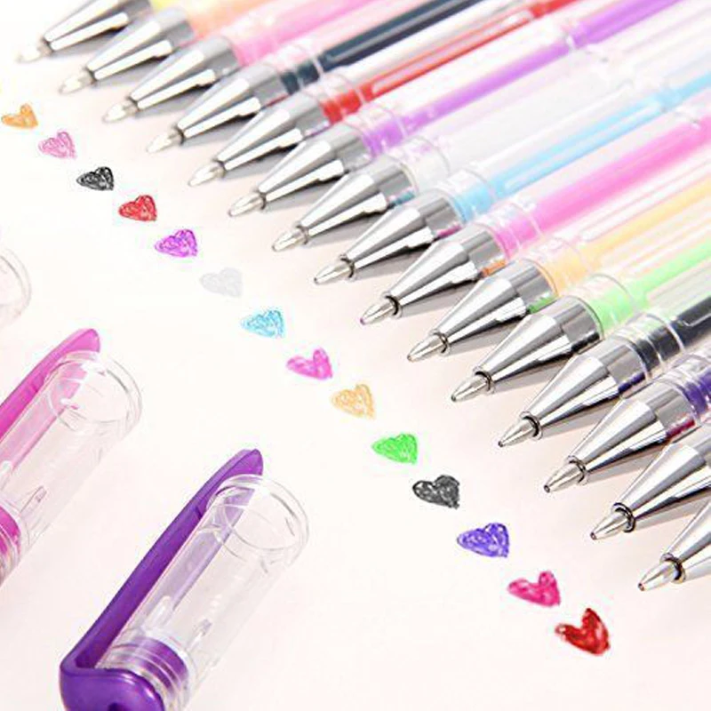 

48/60/100 Color Gel Pens Set Non Toxic Metallic Glitter for Adults Coloring Books Drawing Glitter Neon Symhony + Glove Gift