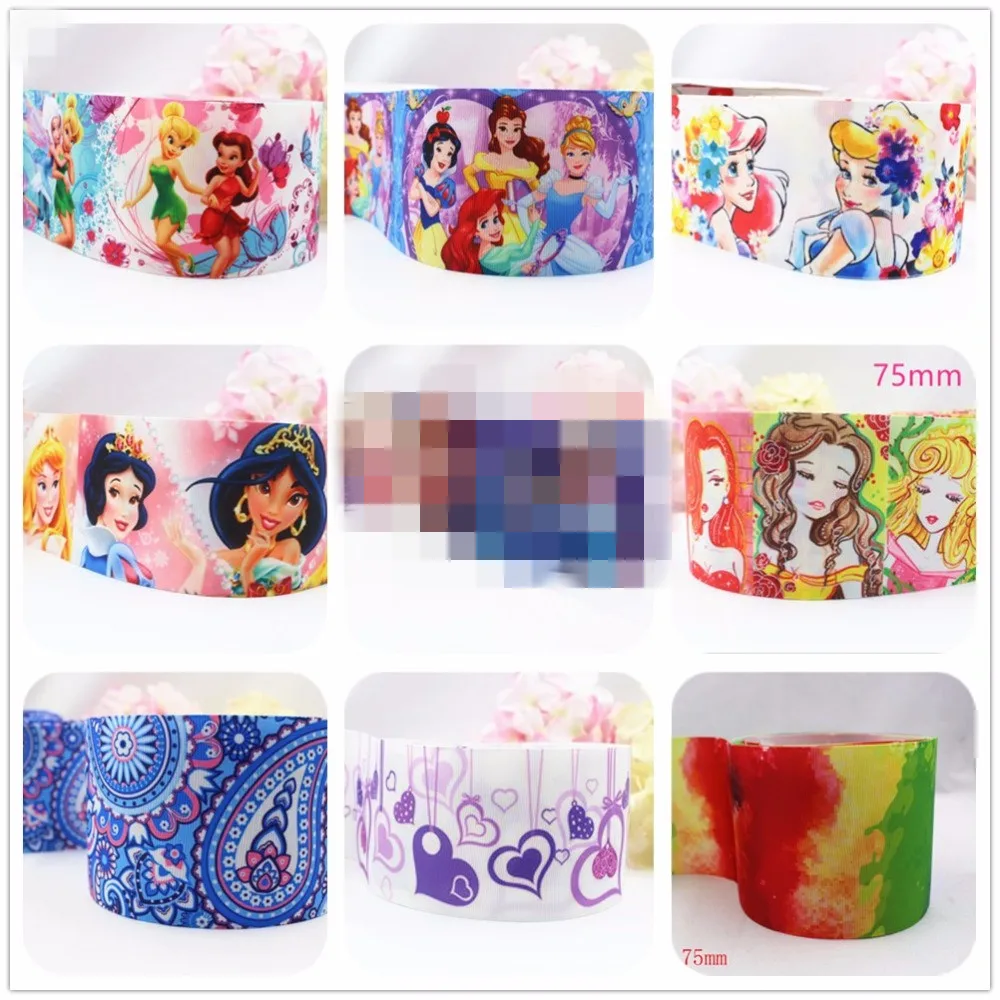 Лента YJHSMY 165737F1 3 &quot(75 мм) с мультяшным принтом grosgrain 5 ярдов лента материал ручной