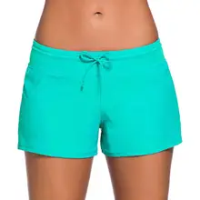 Женские одноцветные купальные шорты со средней талией, танкини, купальные трусы размера плюс, летние пляжные шорты для женщин