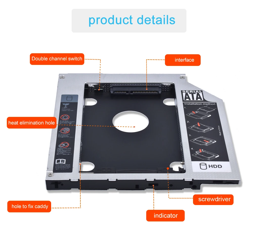 Универсальный алюминий светодио дный LED Optibay 2nd HDD Caddy мм 3,0 мм SATA 2,5 адаптер 9,5 ''SSD DVD CD-ROM жесткий диск драйвер корпус
