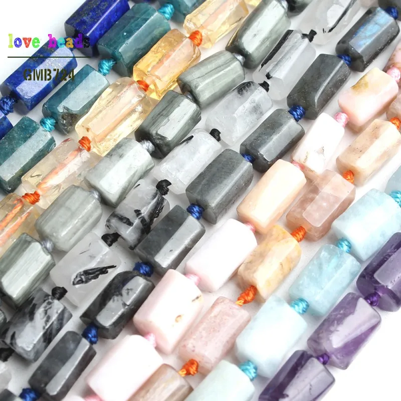 

8x11mm Natural Faceted Sunstone Blue Apatite Labradorite Column Stone Beads for Jewelry Making DIY Bracelet 15'' Strand