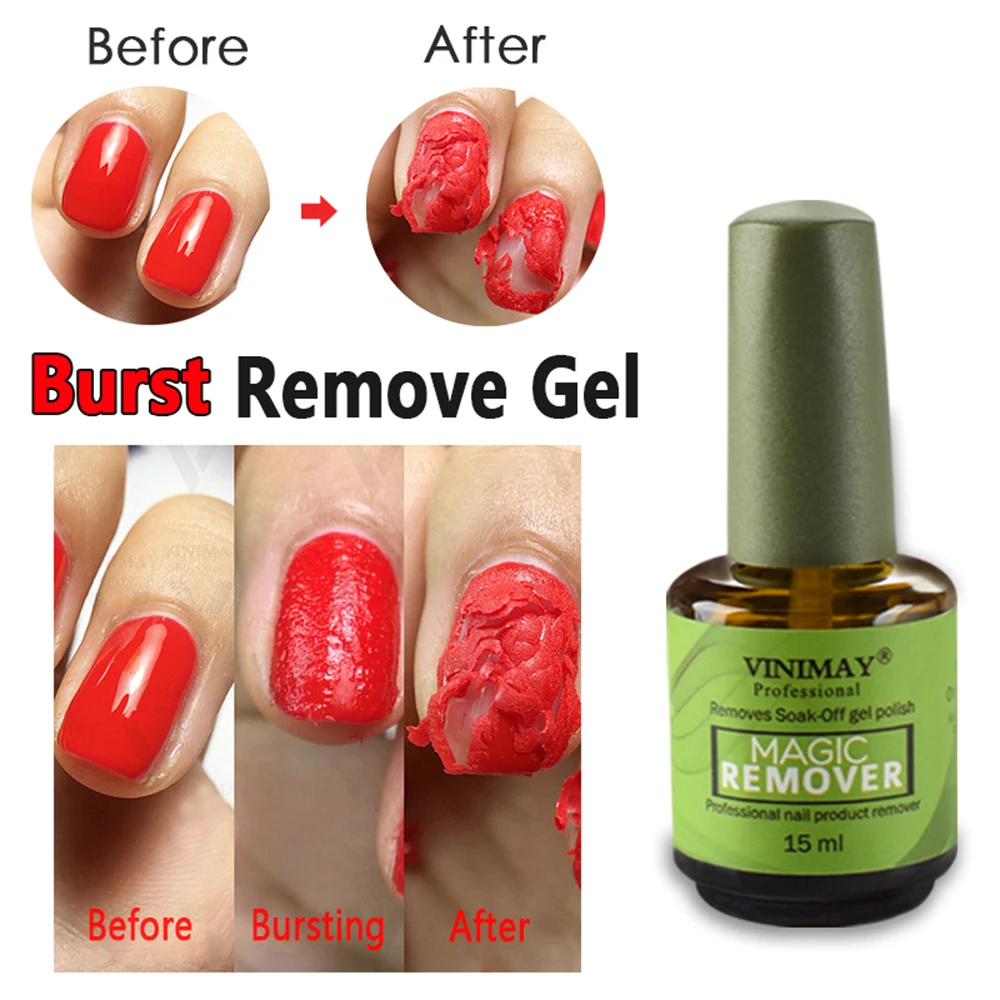 

15ML Nail Polish Burst Magic Gel Nail Polish Remover Soak Off Nail Cleaner Lint Free Wipes Nail Supplies for Professionals