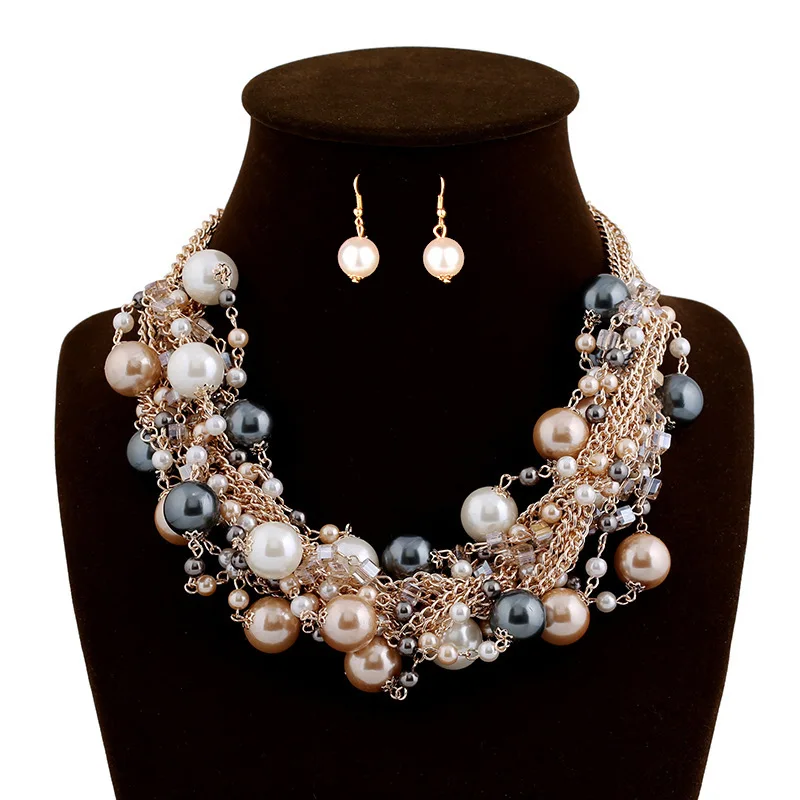 

Retro Pearl Necklace Mixd Color Hyperbole Clavicle Choker Necklaces Gold Chain Kids Jewelry Chunky Layered Necklace Female