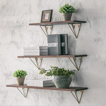

Solid wood shelf creative wrought iron multi-function storage rack word Nordic simple modern wall wall shelf