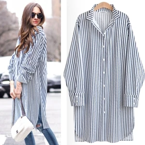 American Style 2018 Spring Casual Loose Long Shirts Women Black And White Tops Plus Size XXXXXL Peter Pan Colla Women's Clothing