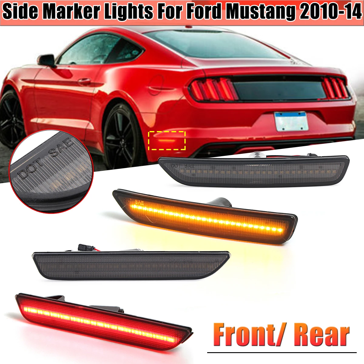Front / Rear Red / Amber LED Smoked Side Marker Lamps Lights Turn