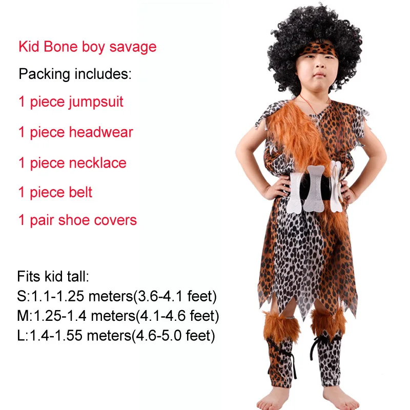 JYZCOS/леопардовый дикарь, кавалерийский костюм, первобытный костюм, индийский маскарадный костюм на Хэллоуин, вечерние детские костюмы для девочек и мальчиков - Цвет: Bone boy savage