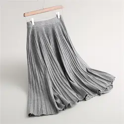 INNASOFAN Женская юбка осень-зима трикотажная плиссированная юбка высокая талия Евро-американская мода элегантная Теплая юбка однотонного