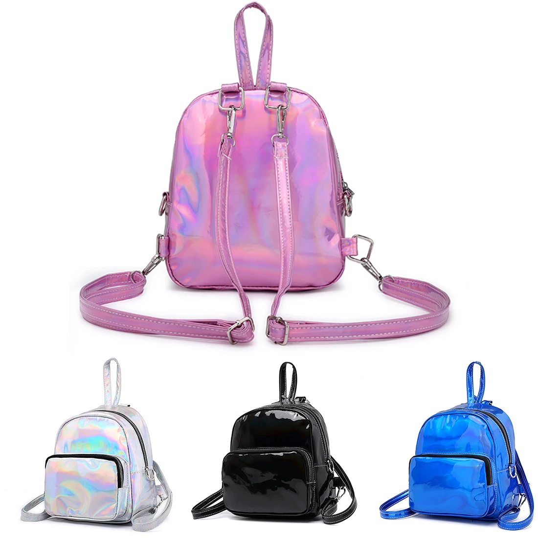 

2019 New Women Backpack Mini Travel Bags Silver Laser Backpack Women Girls Shoulder Bag PU Leather Holographic Backpack