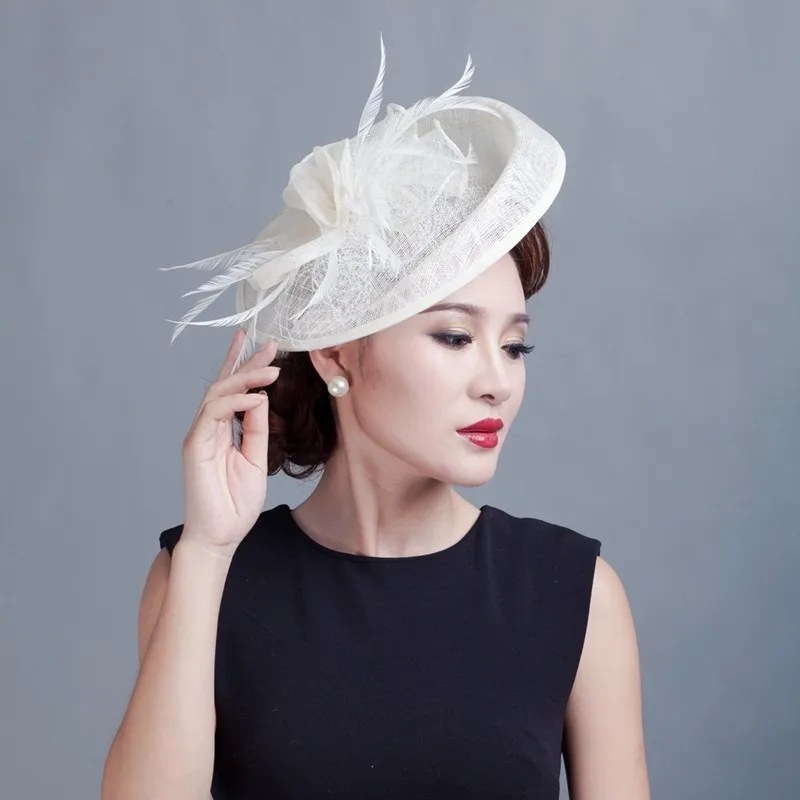Women cocktail fascinator flower feather sinamay hat lady hair