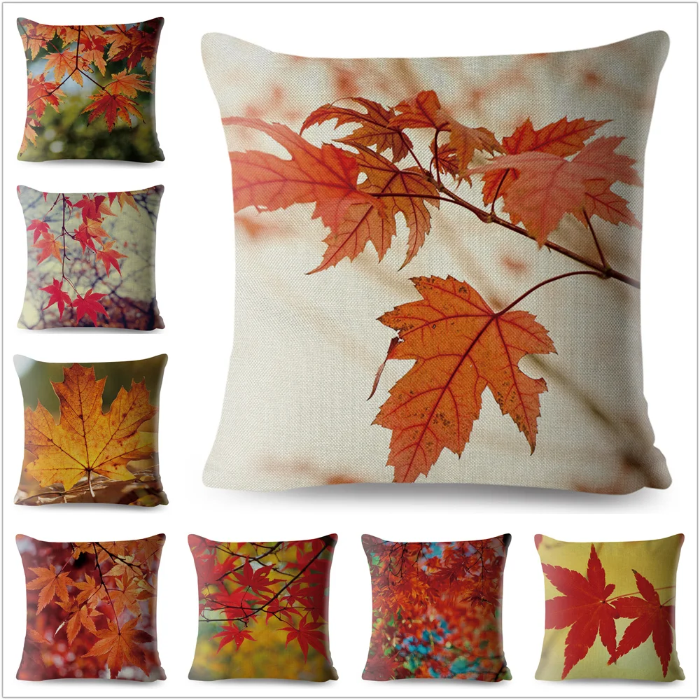 Autumn Maple Leaves Pillow Case 45*45cm Pattern Plant Cushion Cover
