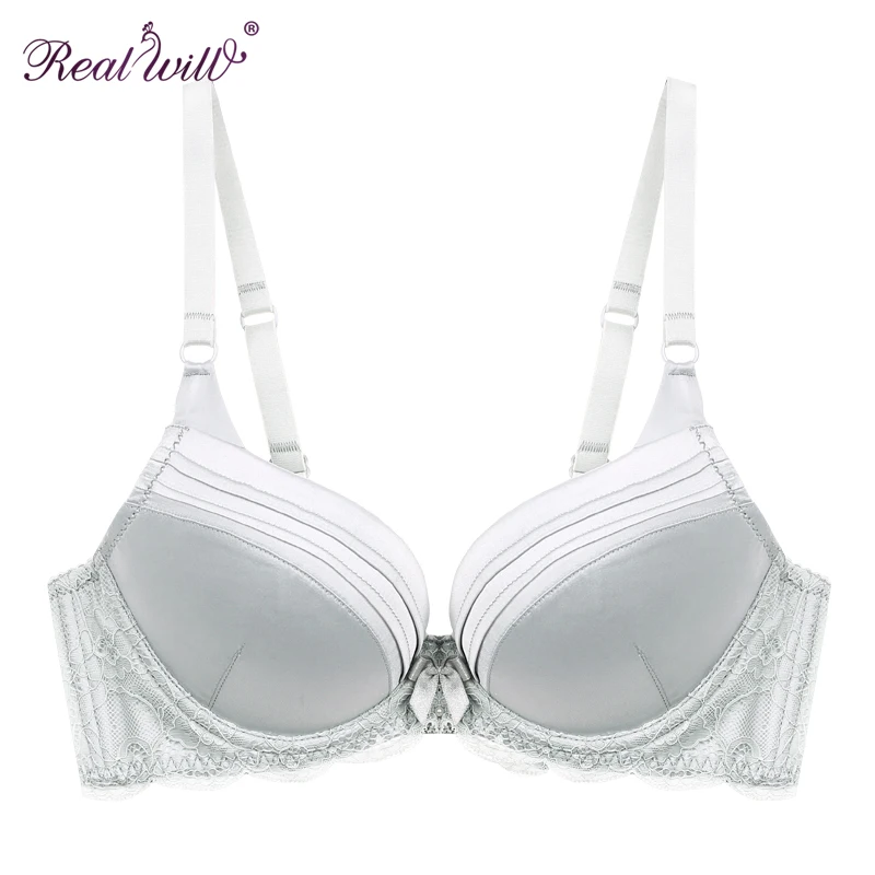 Realwill Natural Sea Shell Type Push Up Bra Grey Cotton Thin Lace Bras