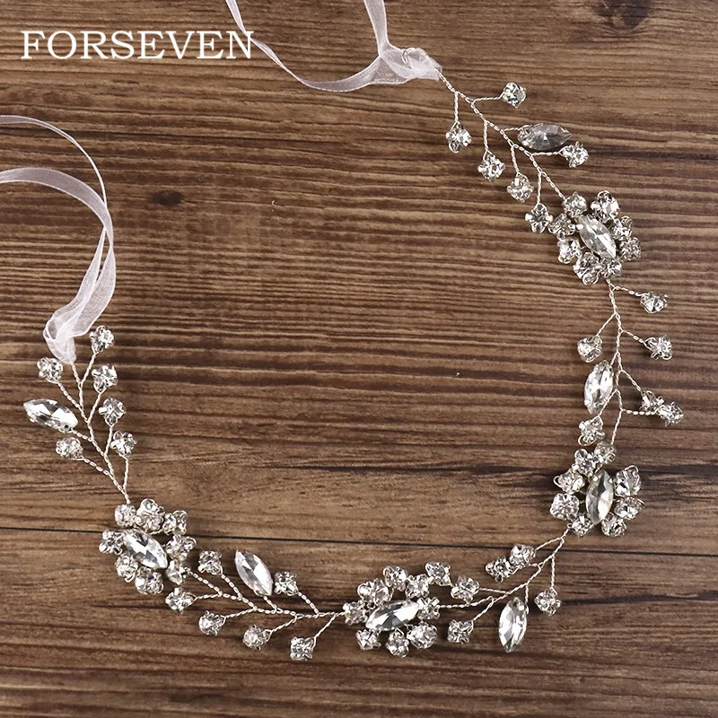 

Crystal Headband Hair Accessories For Bride Wedding Headbands Rhinestone Crystal Forehead Jewelry Silk Band Hair Bands