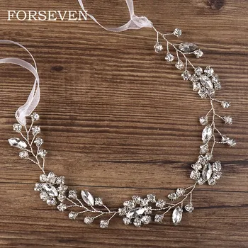 

Crystal Headband Hair Accessories For Bride Wedding Headbands Rhinestone Crystal Forehead Jewelry Silk Band Hair Bands