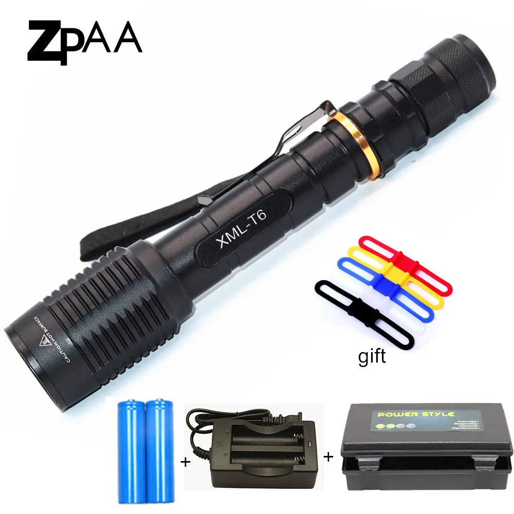 

Powerful XM-L T6/L2 LED 18650 Flashlight 8000Lumens Zoomable Torch LED For 2x18650 batteries Aluminum Waterproof Flash Lighting