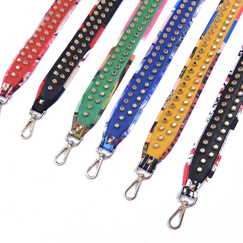 

2018 spring new bag with fashion trend explosion color straps wild personality flower rivet shoulder strap