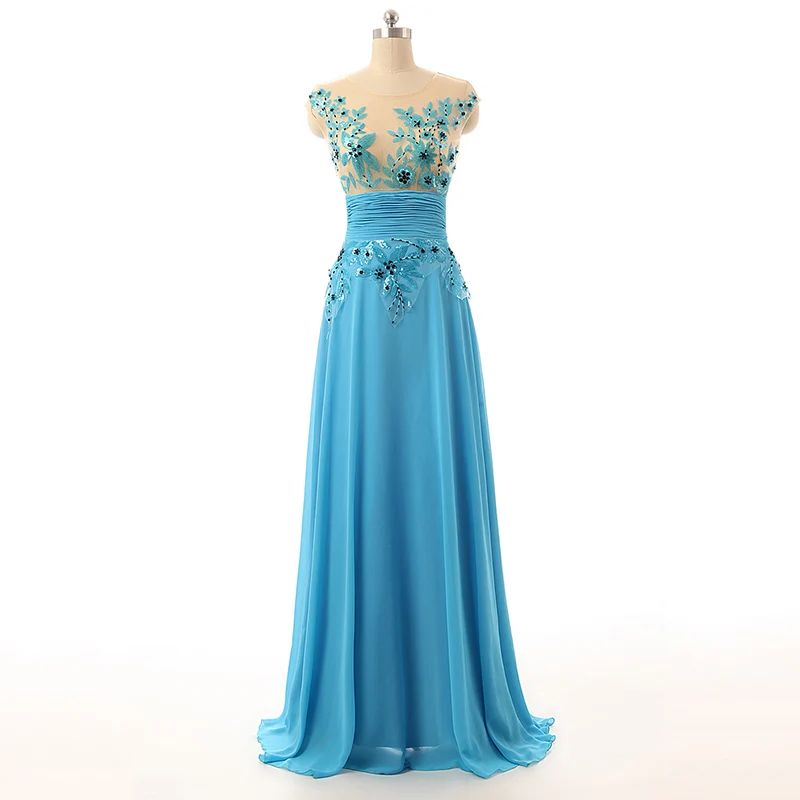 Элегантные вечерние платья длиной до пола, шифоновые длинные вечерние платья с аппликацией и блестками, лидер продаж SD159 - Цвет: Ocean Blue