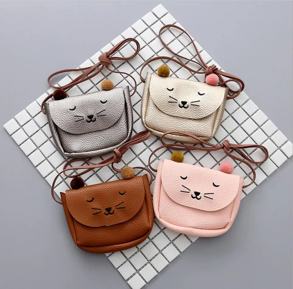 Cute font b Children b font Baby PU Cat Bag Kid s Shoulder Messenger Bag Girl