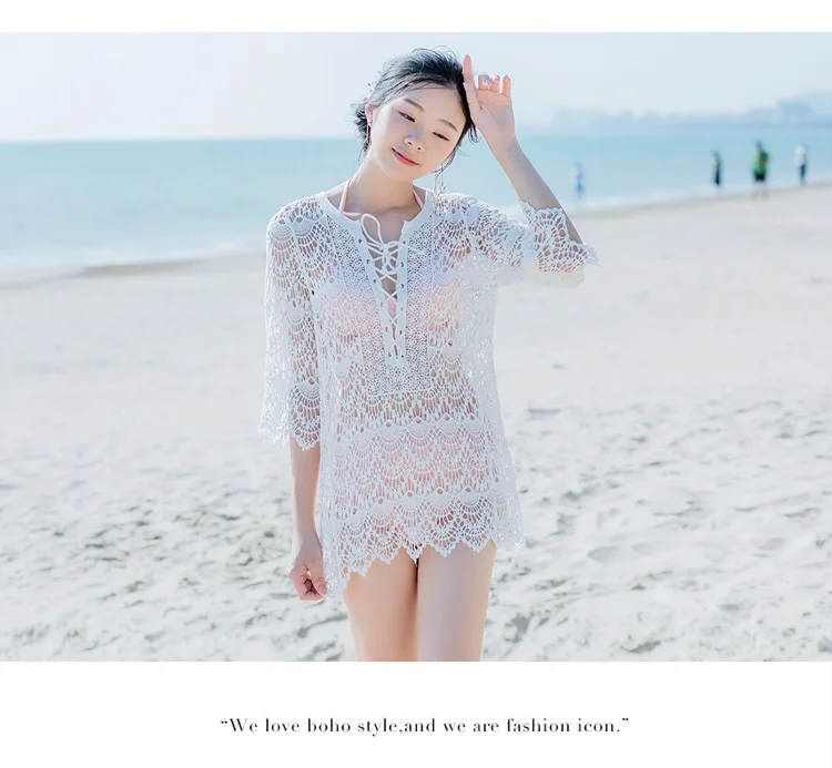 

2019 Baroque Bohemian Women Floral Lace Beach Cover Up Top
