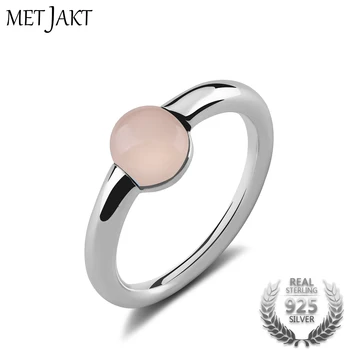 

MetJakt Natural Gem Pink Agate Rings Solid 925 Sterling Silver Vintage Jewelry for Women's Party Wedding Engagement Occasion