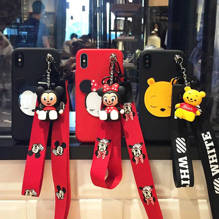 

3D cute minnie mickey pooh Soft Case toy stander + Strap For iphone X XR XS MAX 6 6S 7 7Plus 8 8Plus 5 5S SE 6plus with Lanyard