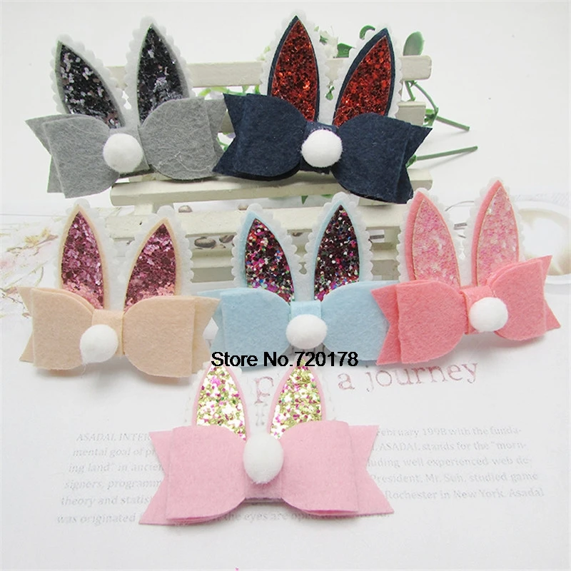 

70*55MM glitter rabbit ears hair accessories bunny ears DIY Materials Hair Accessories Headware 50pcs DHM59