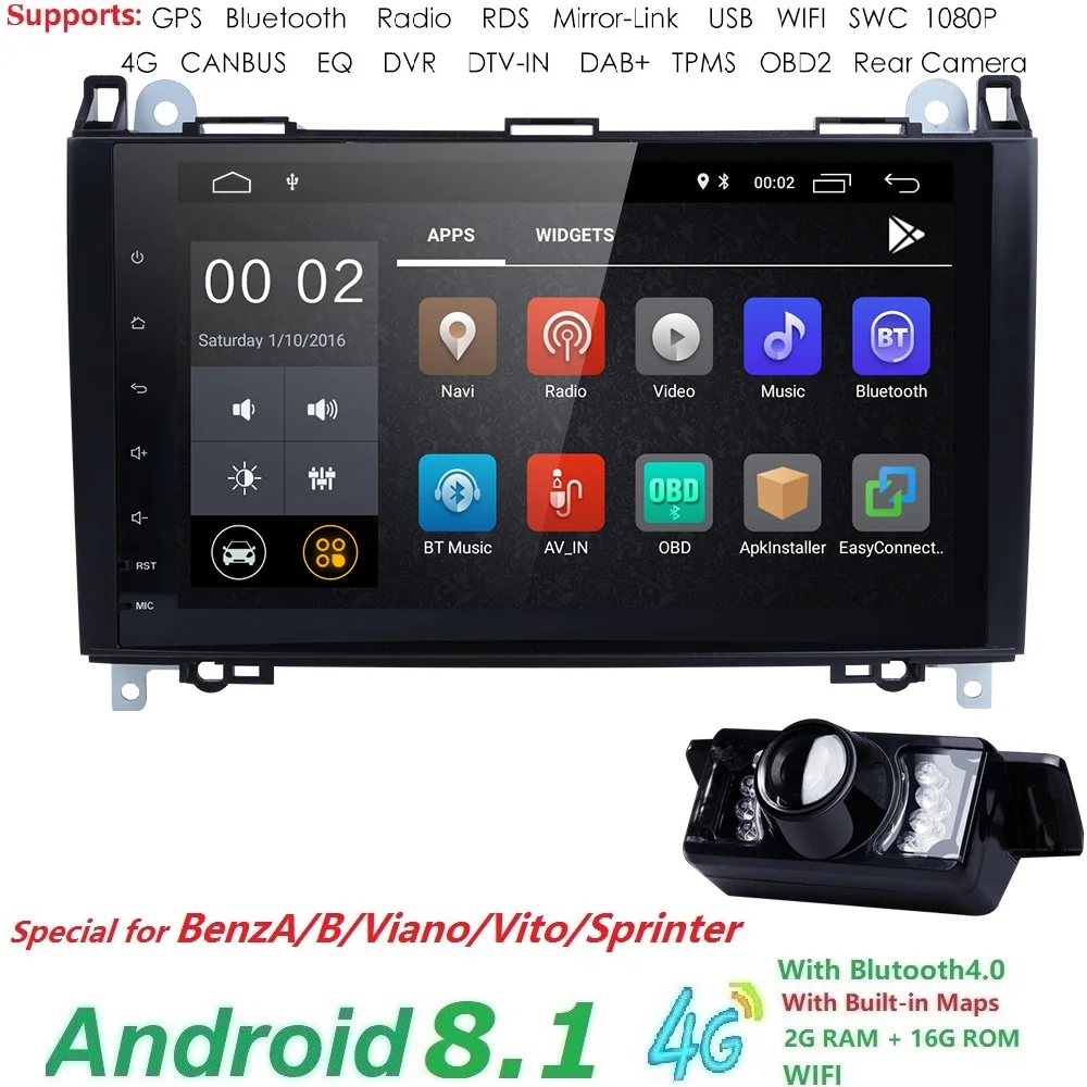 

Hizpo IPS Android 8.1 2din Car dvd Multimedia player for Mercedes Benz ML W169 A150/160/170/180/200 2004-2012 GPS Bluetooth WIFI