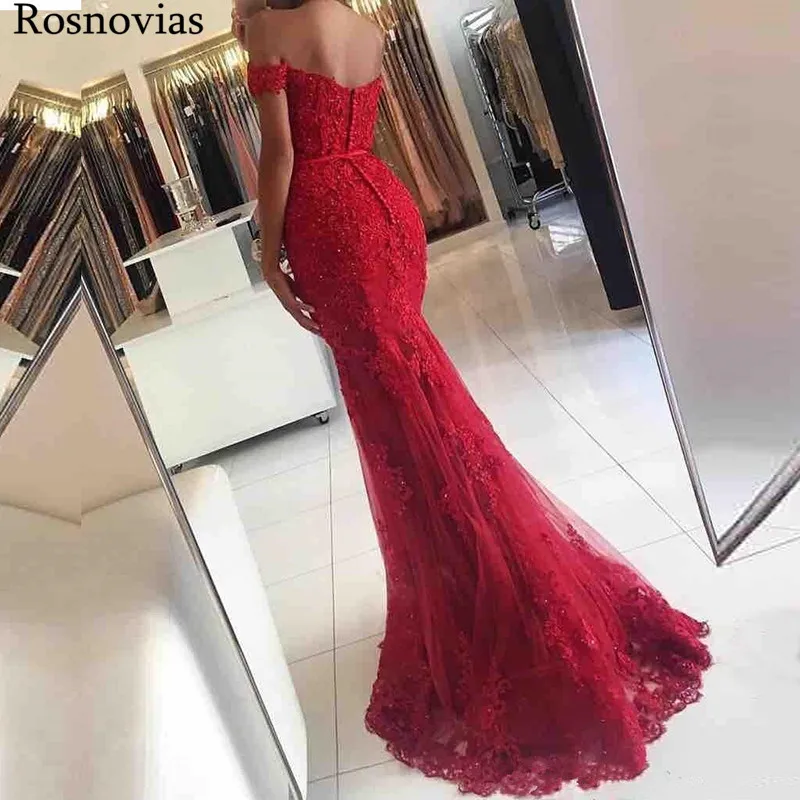 Off Shoulder Mermaid Beaded Evening Dresses Long Strapless Lace Appliques Party Prom Dresses Formal Gowns Robe De Soirée Custom