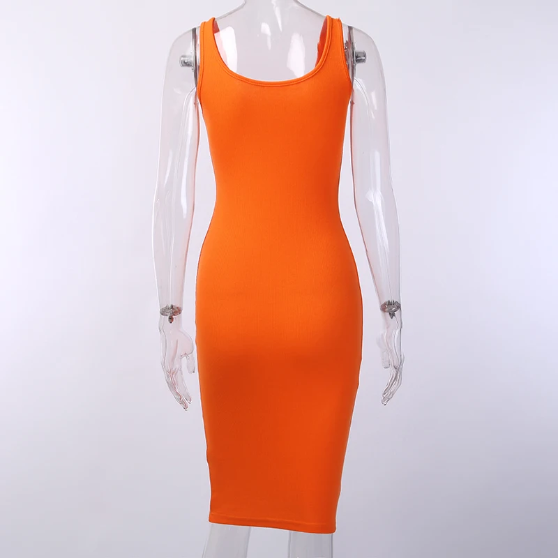 V-neck Knitted Elastic Sleeveless Button Knee-length Bodycon Dress