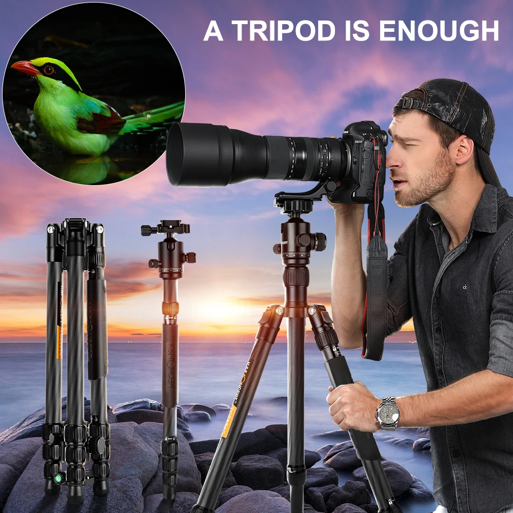 

K&F CONCEPT 62" Lightweight Foldable Travel Camera Tripod To Monopod with Ball Head+Shoulder Bag+PE Bag For Canon Nikon Sony SLR