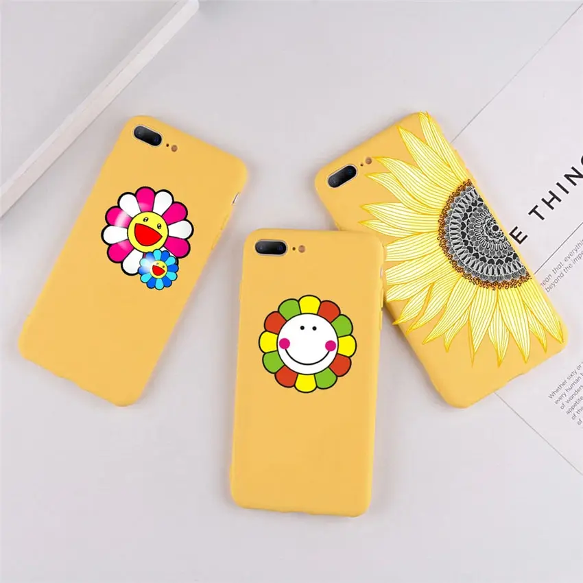 Murakami Takashi Sun flower Originalblack Phone case For iPhone X 7Plus XR XS max sunflower Cover case for iphone 6 8 7 6s plus