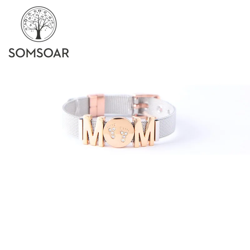 

Somsoar Jewelry MOM Story Bracelet Sets with Double M Letter and babyfeet Charms as Mother's Day Best Gift