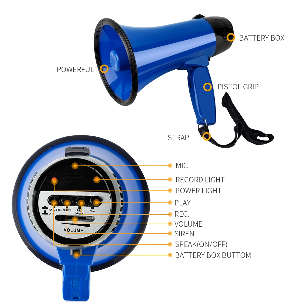 Портативный динамик 20 ватт мощность МегаФон динамик Bullhorn голос и сирена/Будильник режимы мегафон Запись воспроизведения