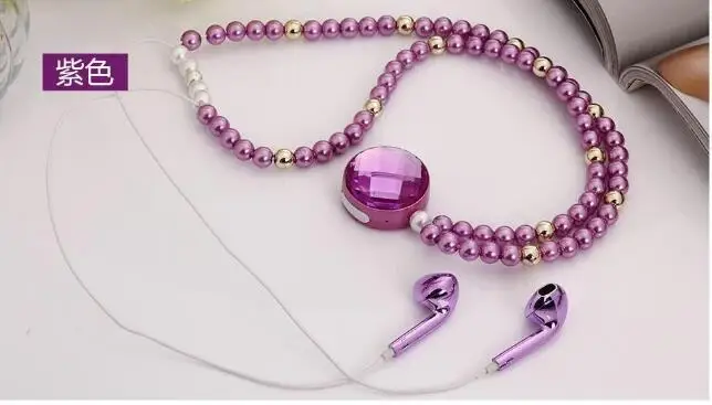Алмазное сердце жемчужное ожерелье Bluetooth гарнитура для Xiaomi huawei iPhone samsung магнитные вкладыши в уши для наушников для девочек подарок для женщин - Цвет: Round drill Purple