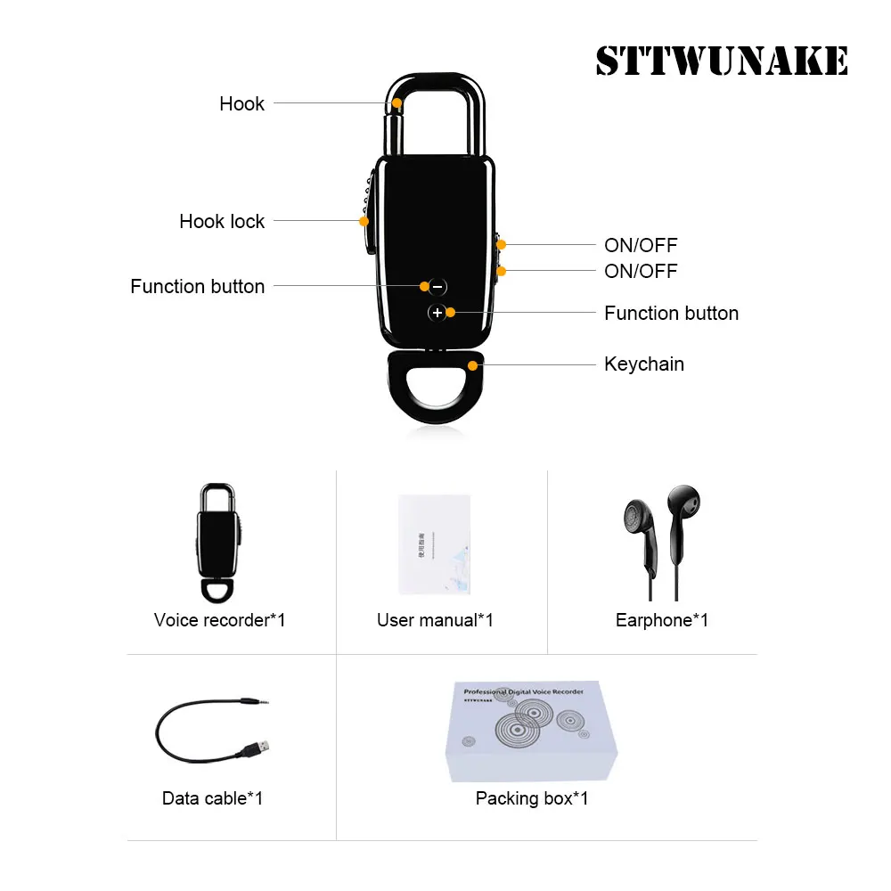STTWUNAKE Аудио Диктофон профессиональный цифровой HD диктофон мини брелок скрытая