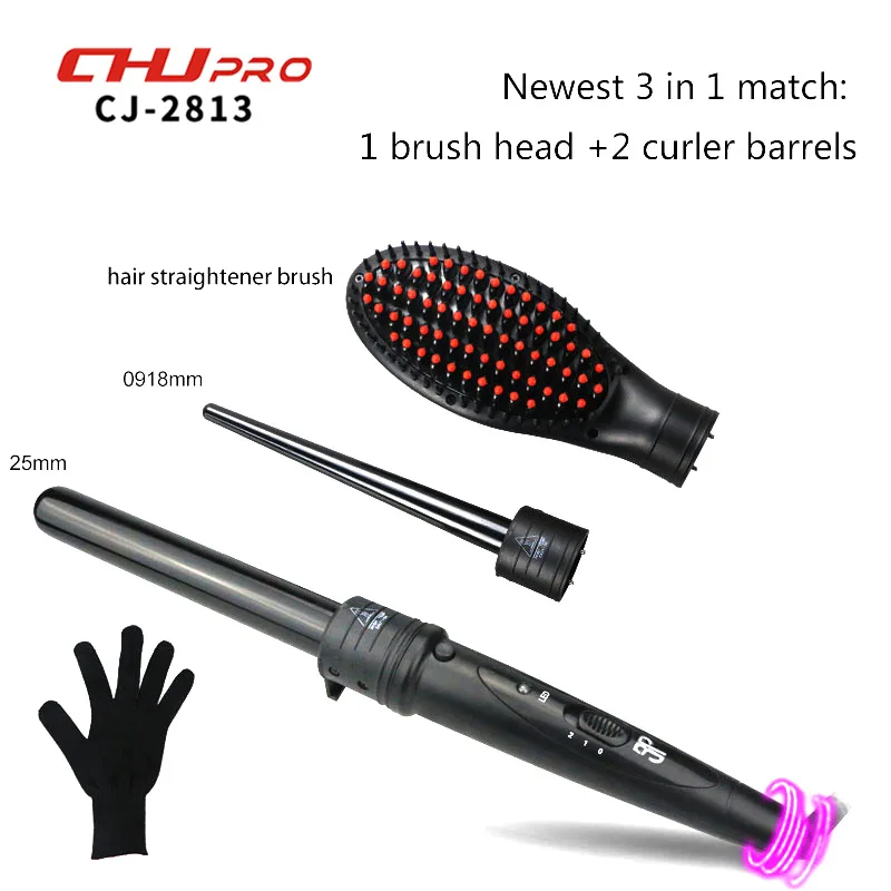 

Interchangeable Hair Curler Hair Straightener Brush Ceramic Three Parts Electric Comb Hair Straightening LCD Straightening Iron